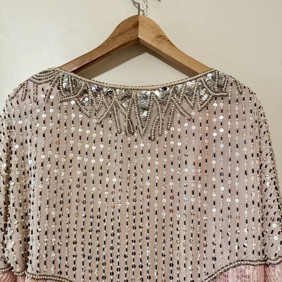 Vintage 90s Neiman Marcus Pink and Silver Sequin Silk Blouse Top Shirt Medium - Picture 7 of 8